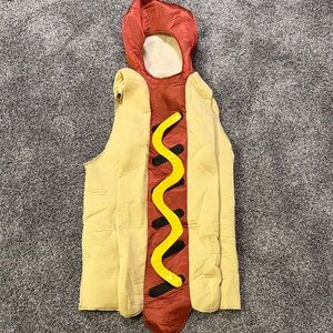 Kids Yellow Hot Dog Costume with Ketchup Accent